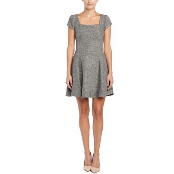 Nanette Lepore Adventure Seeker Dress Fit Flare Tweed Metallic Cap Sleev… - Picture 1 of 8